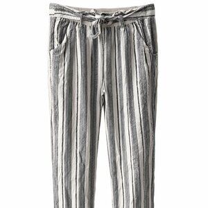 Jolt Wide Leg Elastic Waist Linen Pants Black/White Stripe Size L Womens